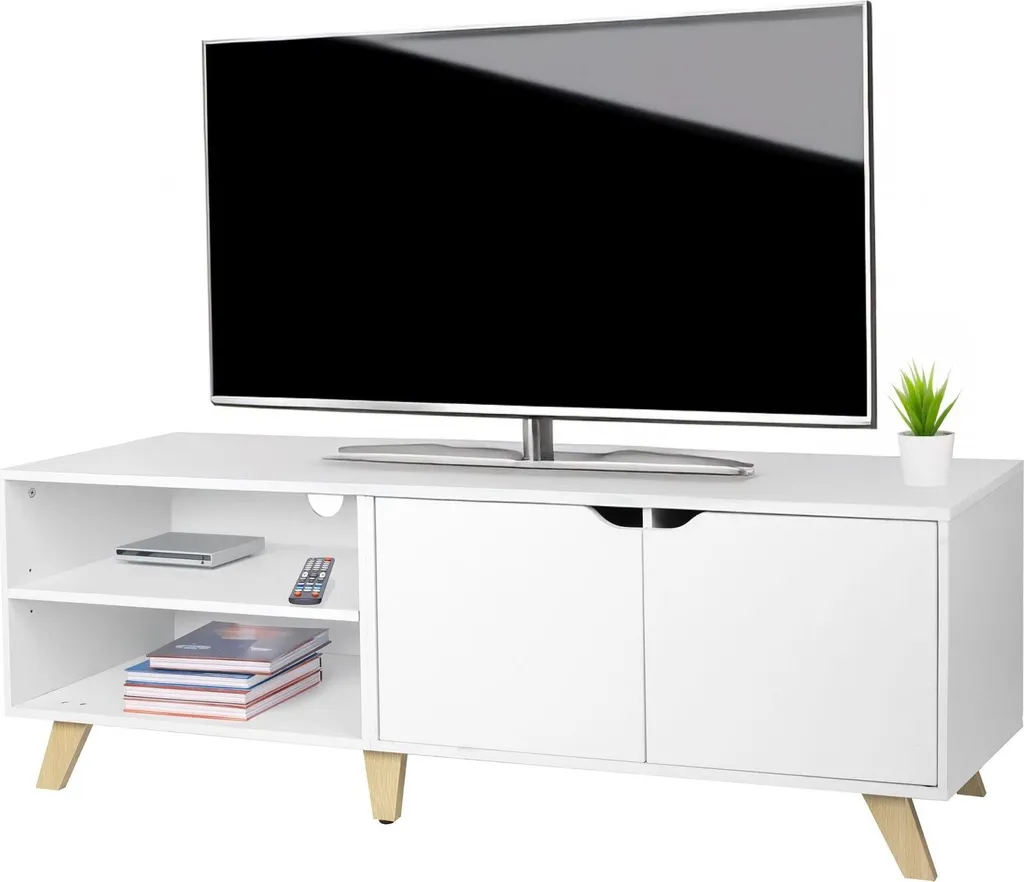 Grand banc TV multimédia avec 6 niches de rangement pour salon moderne