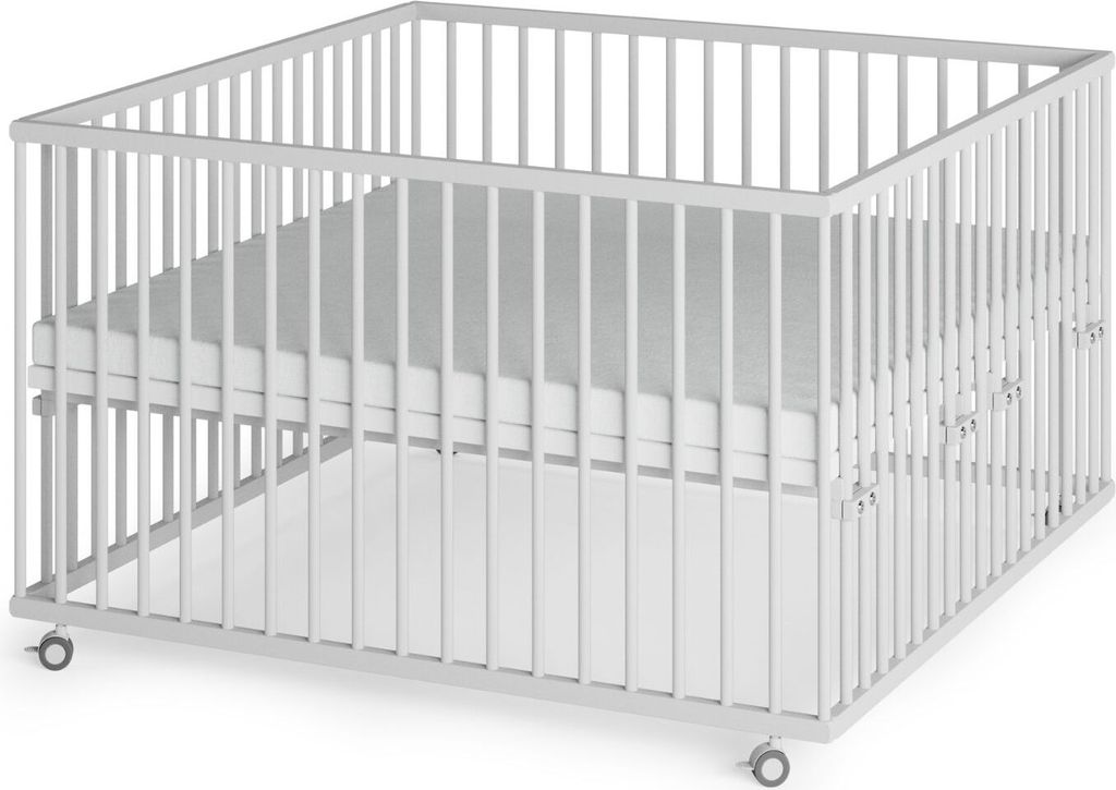 Laufgitter XXL 120x120 cm Matratze Cloud Air, Lattenrost & Schlupfsprossen weiß