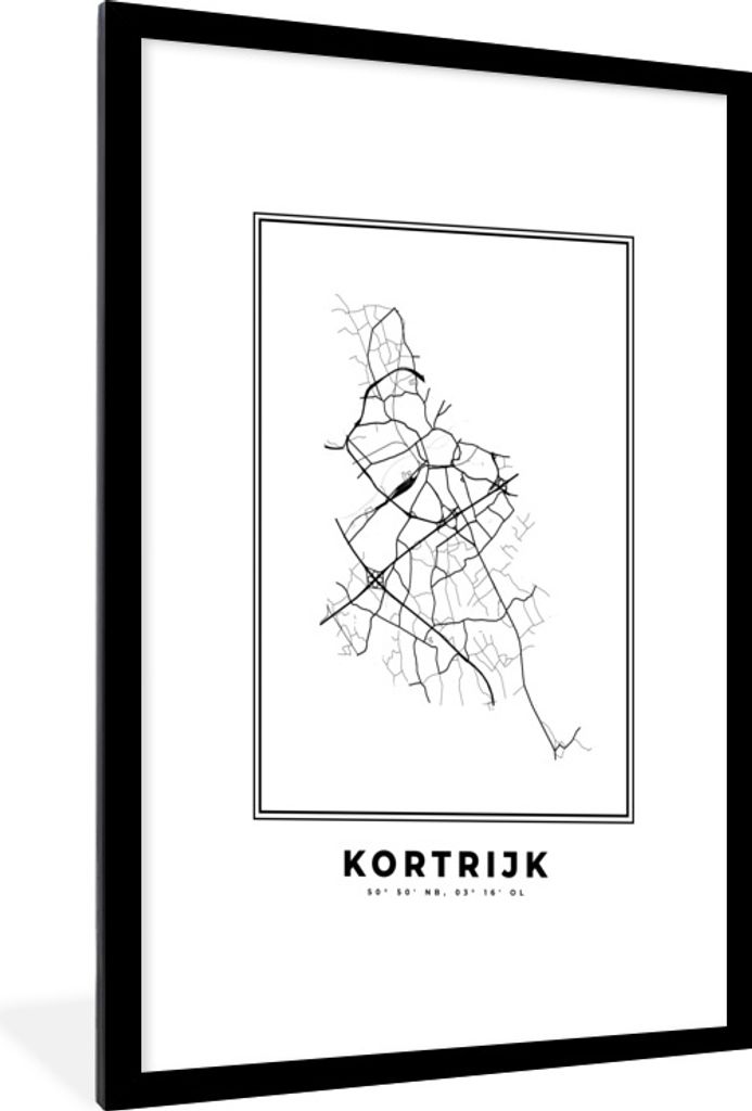 MuchoWow® Gerahmtes Poster Stadtplan - Schwarz und weiß - Produktbild 