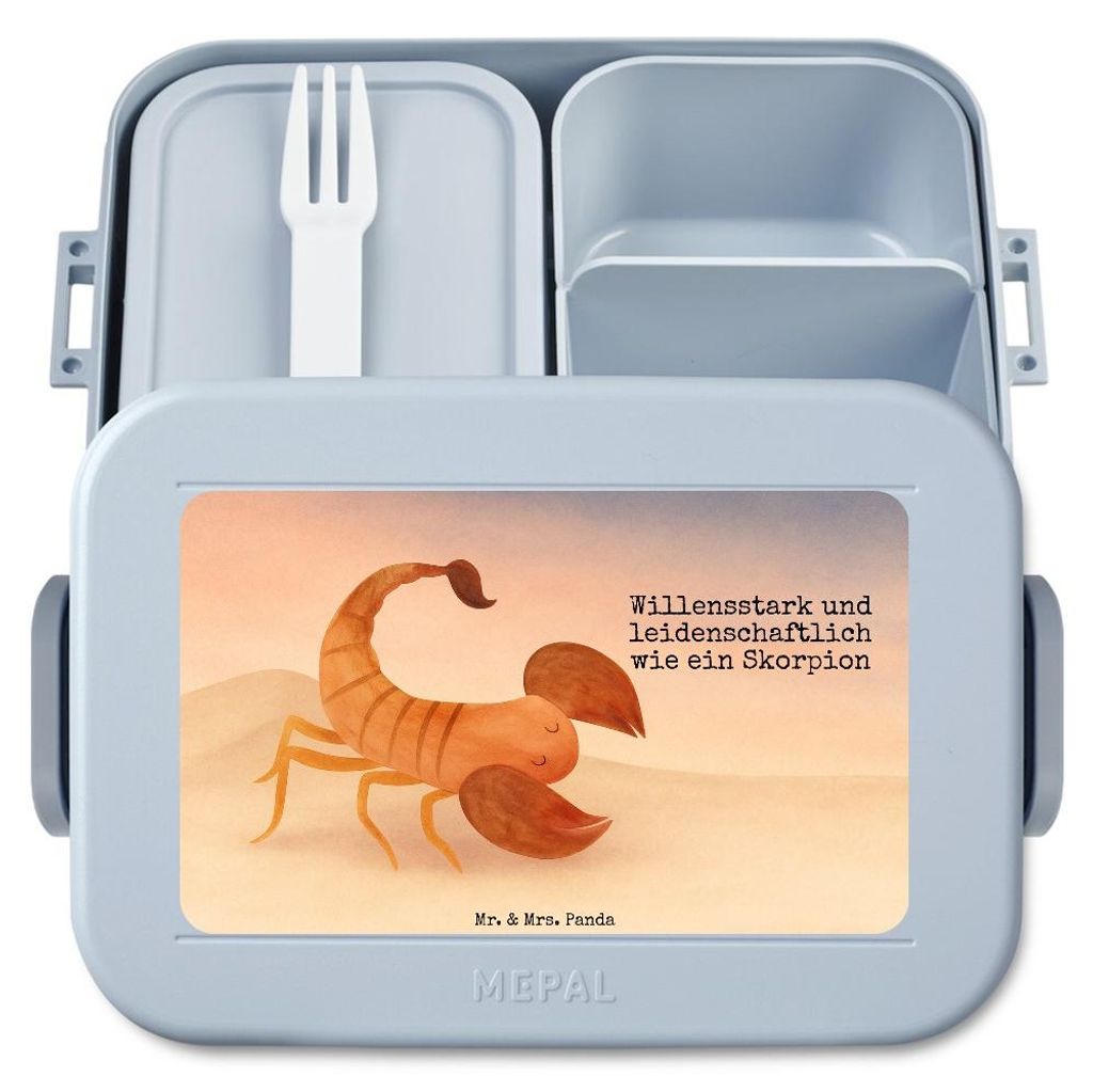 Mr. & Mrs. Panda Vesperbox Sternzeichen Skorpion Design - Blau Pastell - Geschenk, Snackbox, Lunchbox, Geburtstag Oktober, November, Skorpione, Jau...