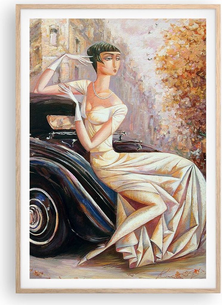 Gerahmtes Poster - Rahmen in heller Eiche - frau retro stil - 70x100 cm - Wand Bild - Wanddeko - Wandbilder - Wandposter - Bilderrahmen - Bilder - ...