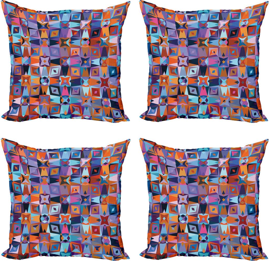 ABAKUHAUS Bunt Kissenbezug Set (4 Stück), Geometric Tile, Moderner Doppelseitiger Digitaldruck, 45 cm x 45 cm, Mehrfarbig