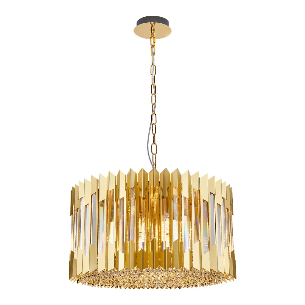 Lustre doré 12 ampoules avec cristaux Ritz Milagro pour grand séjour