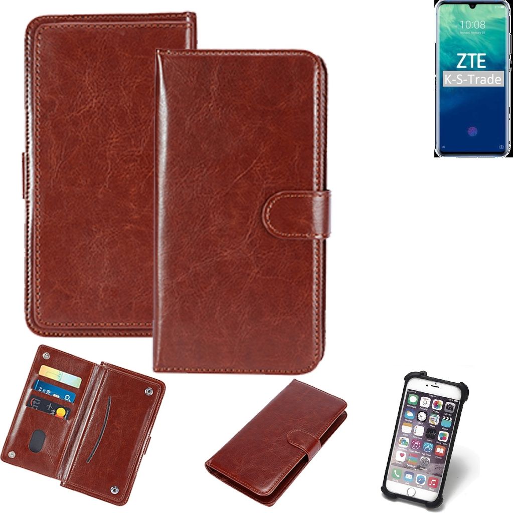 K-S-Trade 360° Hülle kompatibel mit ZTE Blade V10 braun Kunstleder Case BookCase WalletCase Kunstlederederhülle Handyhülle, Rundumschutz Bumper