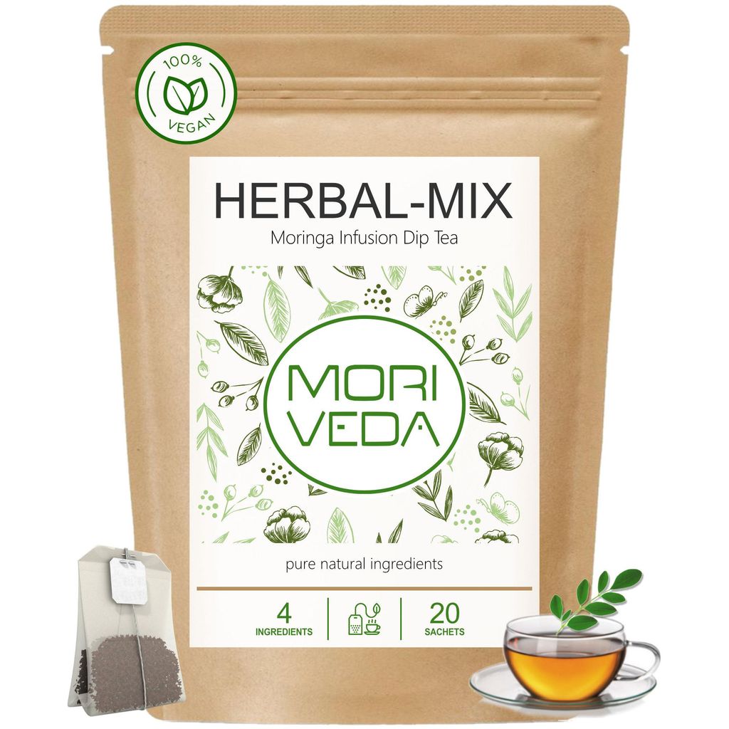 MoriVeda - Moringa Tee 100 % natürlich & vegan 20 Beutel Herbal Blattmischung