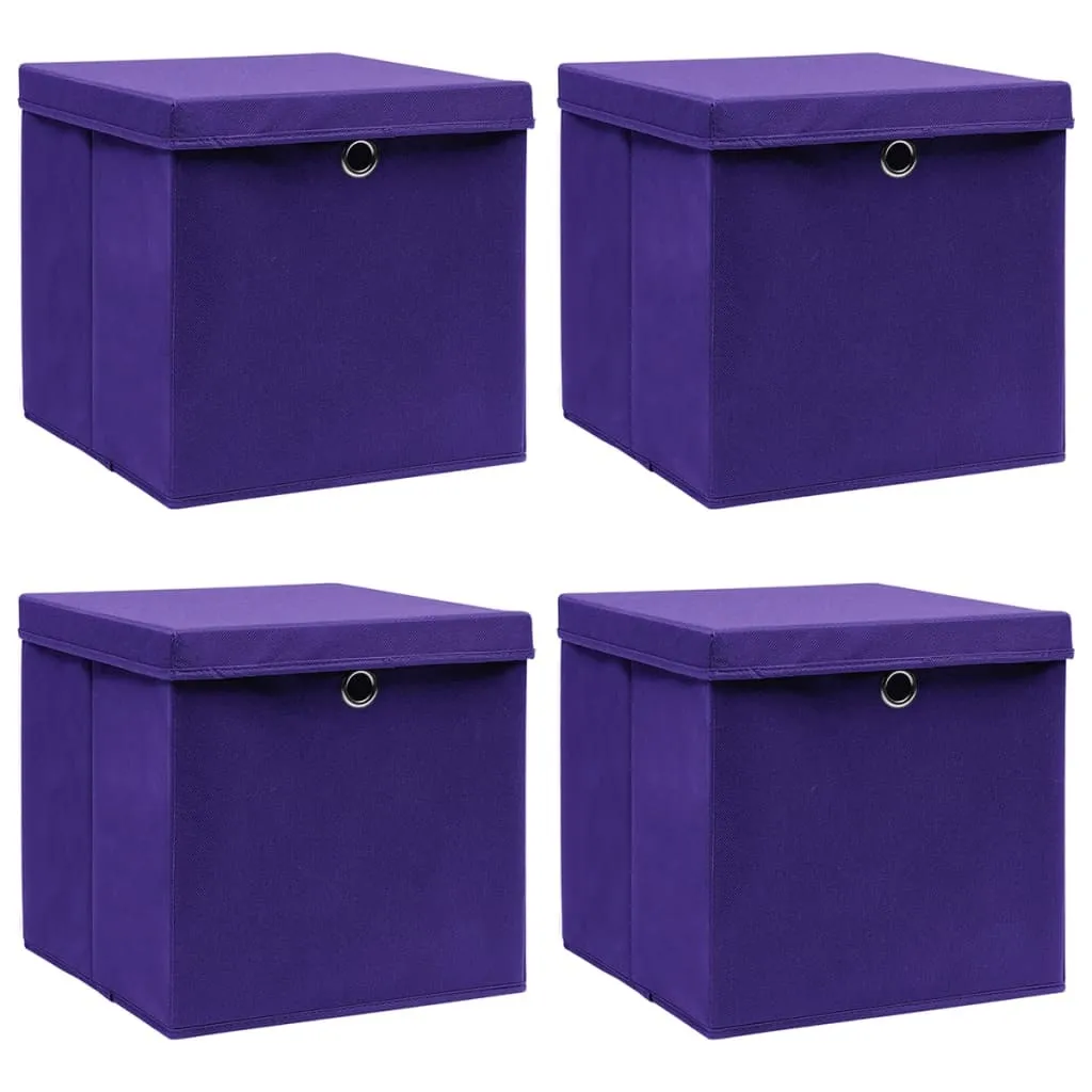 Cubes de Rangement Pliables Lilas 28cm avec Couvercle - Lot de 4 Unités