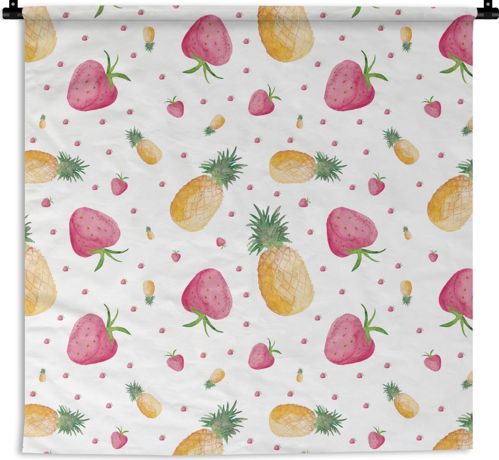 MuchoWow Wandteppich Wandbehang Erdbeeren - Ananas - Aquarell - Schablonen 150x150 cm Tapisserie Dekoration Wandtuch - Wohnaccessoires - Modernes