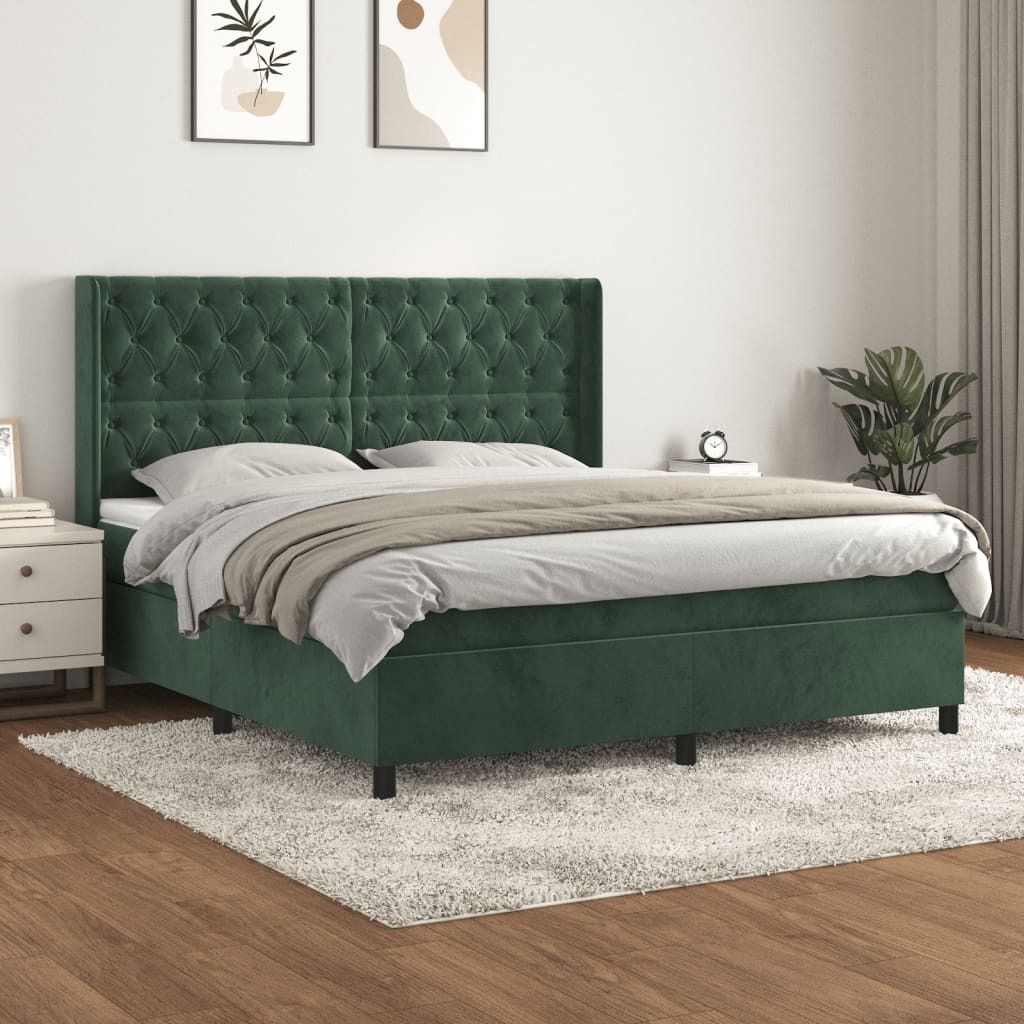 Möbel Bettrahmen mit Lattenrost,Boxspringbett mit Matratze Dunkelgrün 160x200 cm Samt - Schlafzimmer Betten"Design 2024" DE51126948