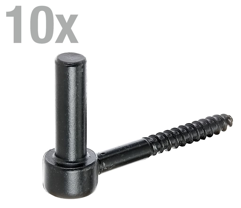 Alberts 10 x Kloben zum Einschrauben, 105 mm Länge, J-Haken, mit schwarzem Tauchlack