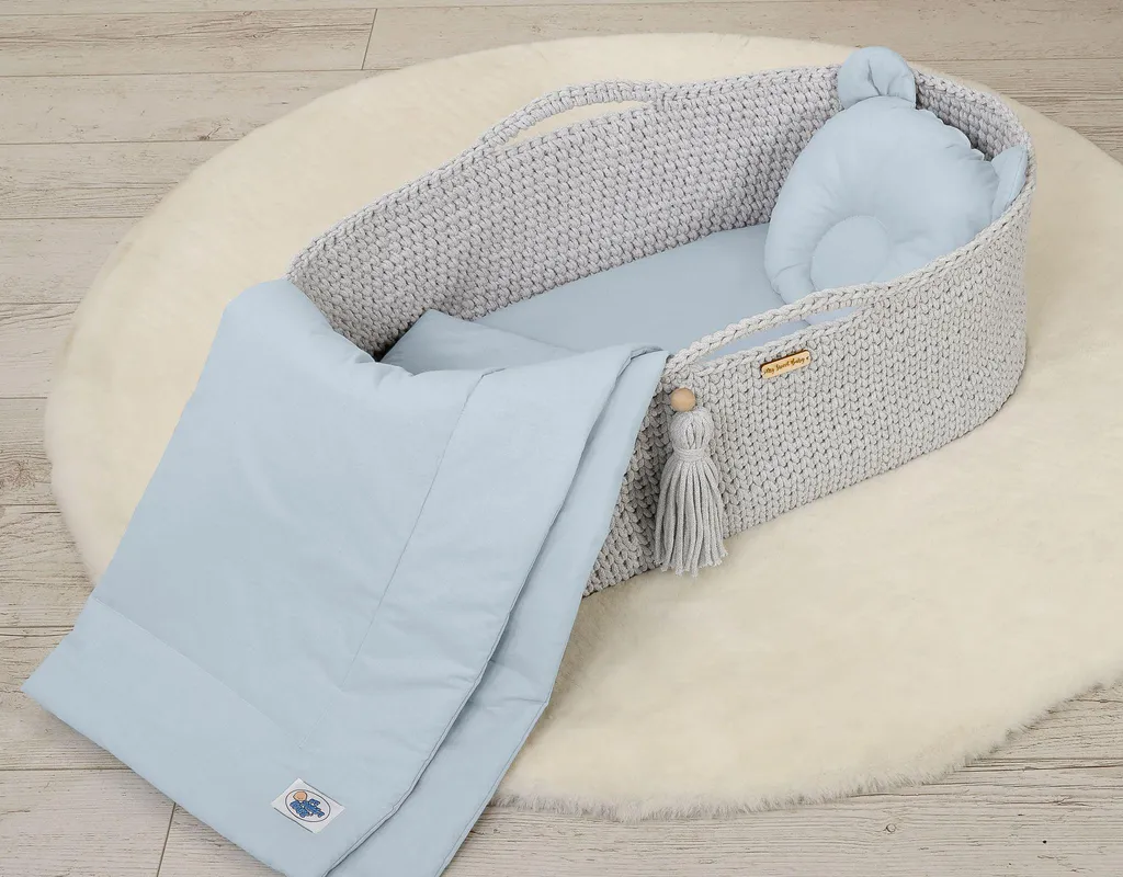 Parure de lit bébé avec coussin morphologique ours et couette bleue - 5