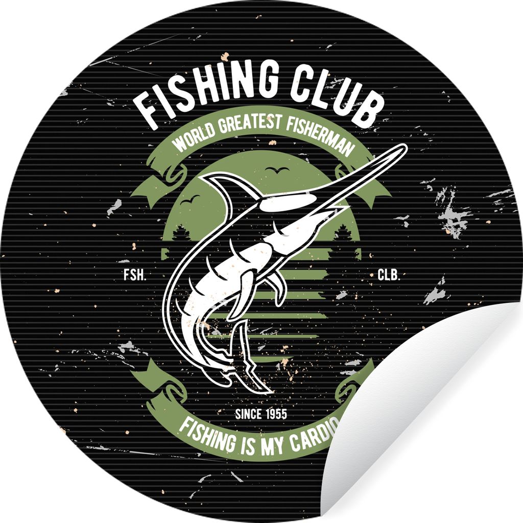 MuchoWow Runde Wandtattoo - Wandsticker Tapete Aufkleber Fisch - Retro - Zitat Ø 50 cm Selbstklebend und Repositionierbar - Wandaufkleber - Krei...