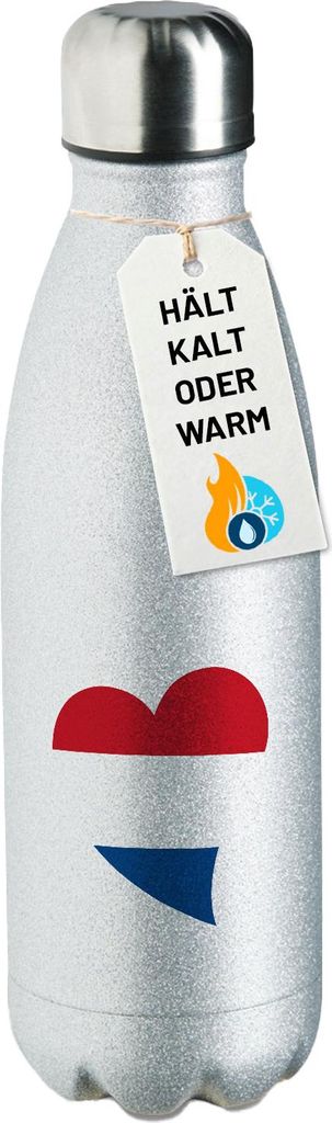 Huuraa Trinkflasche Niederlande Flagge Herz 500ml Silver Edelstahl Wasserflasche Trinkflasche Geschenkidee