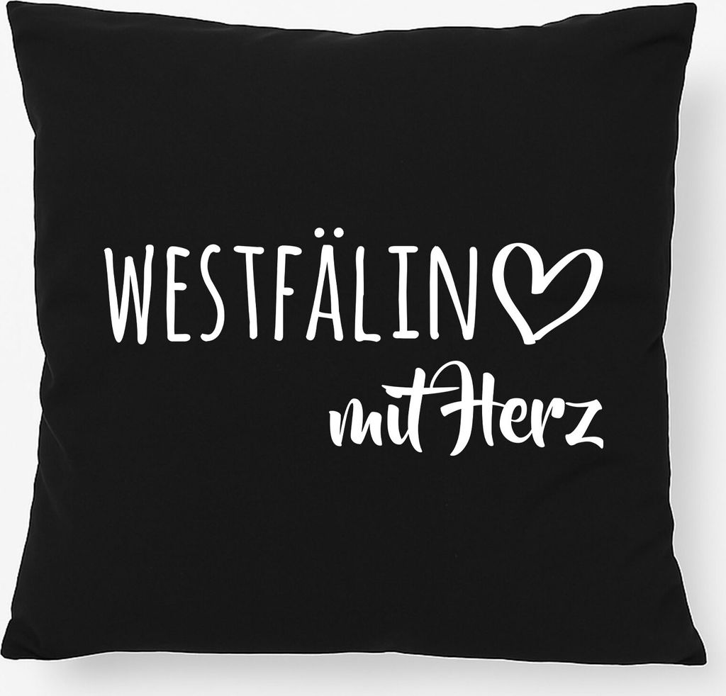 Huuraa Kissen Westfälin mit Herz 40x40cm mit Füllung Black Baumwolle Dekokissen Geschenkidee