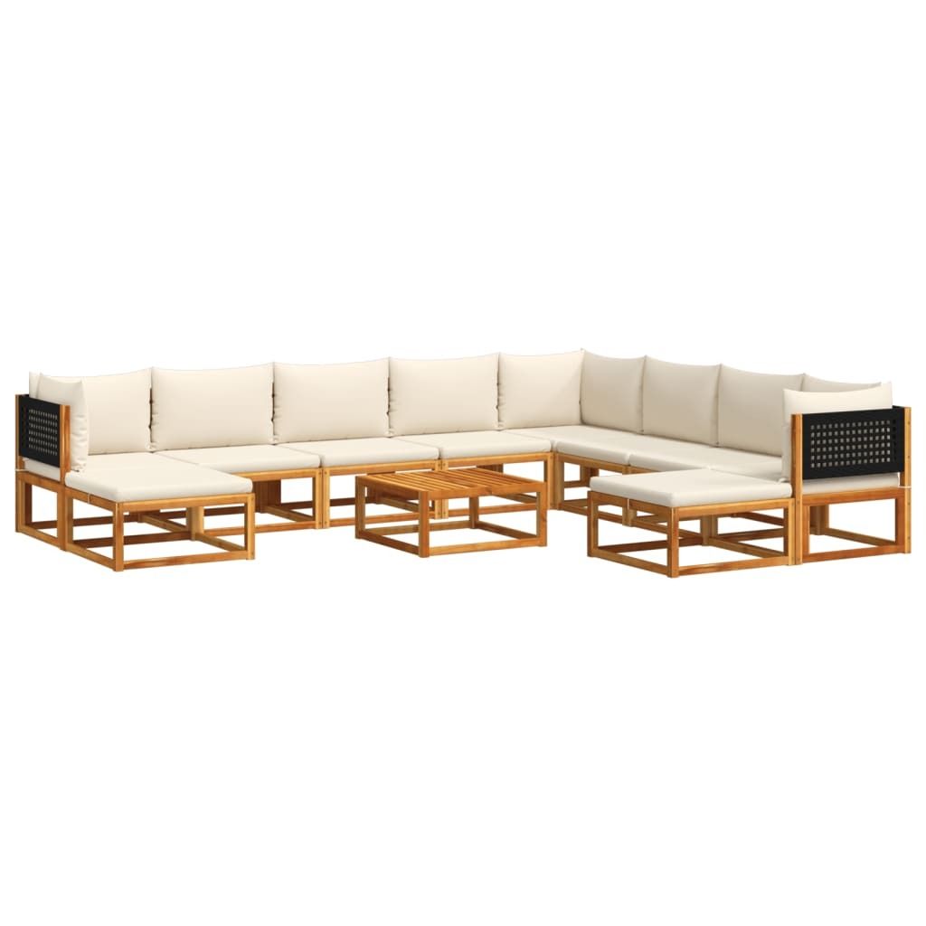 vidaXL 11-tlg. Gartensofa-Set mit Kissen Holz Akazie & Rattan