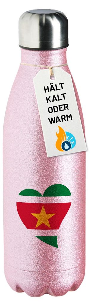 Huuraa Trinkflasche Surinam Flagge Herz 500ml Pink Edelstahl Wasserflasche Trinkflasche Geschenkidee