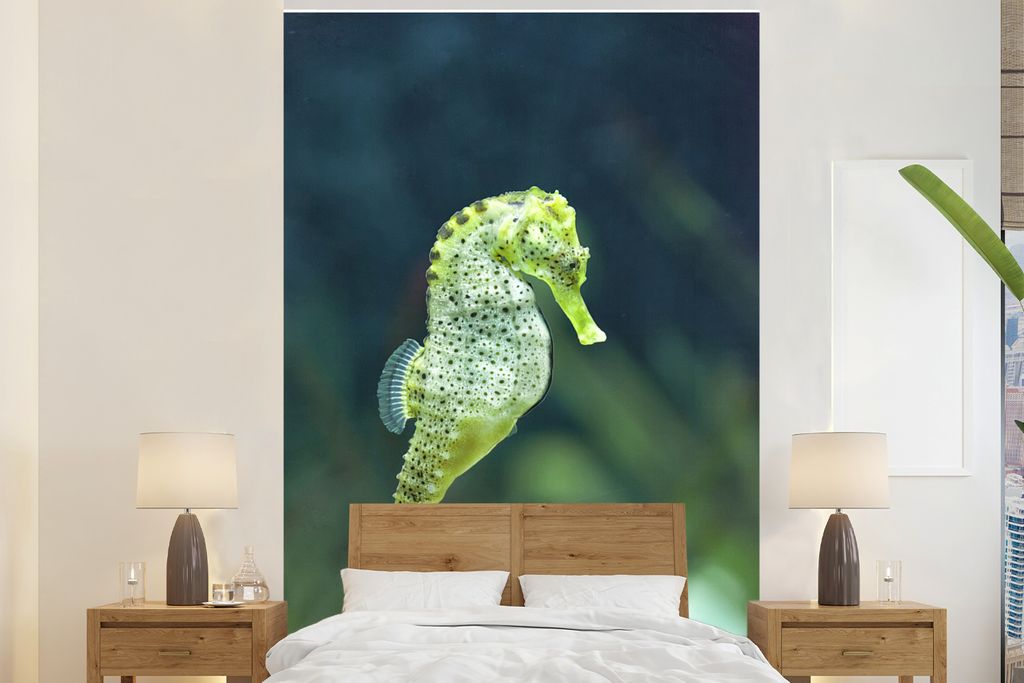 MuchoWow Fototapete für Wohnzimmer oder Schlafzimmer Wandtapete Vinyl Motivtapete Ein buntes Seepferdchen - 225x350 cm - Schlafzimmer tapete