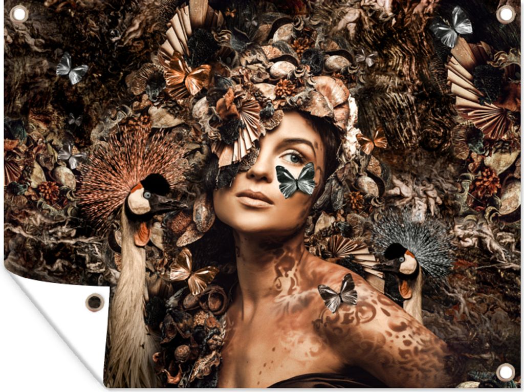 MuchoWow 40x30 cm Outdoor-Poster Gartendeko Sichtschutz Garten Poster für den Garten Luxus - Frau - Tiere - Schmetterlinge - Vögel