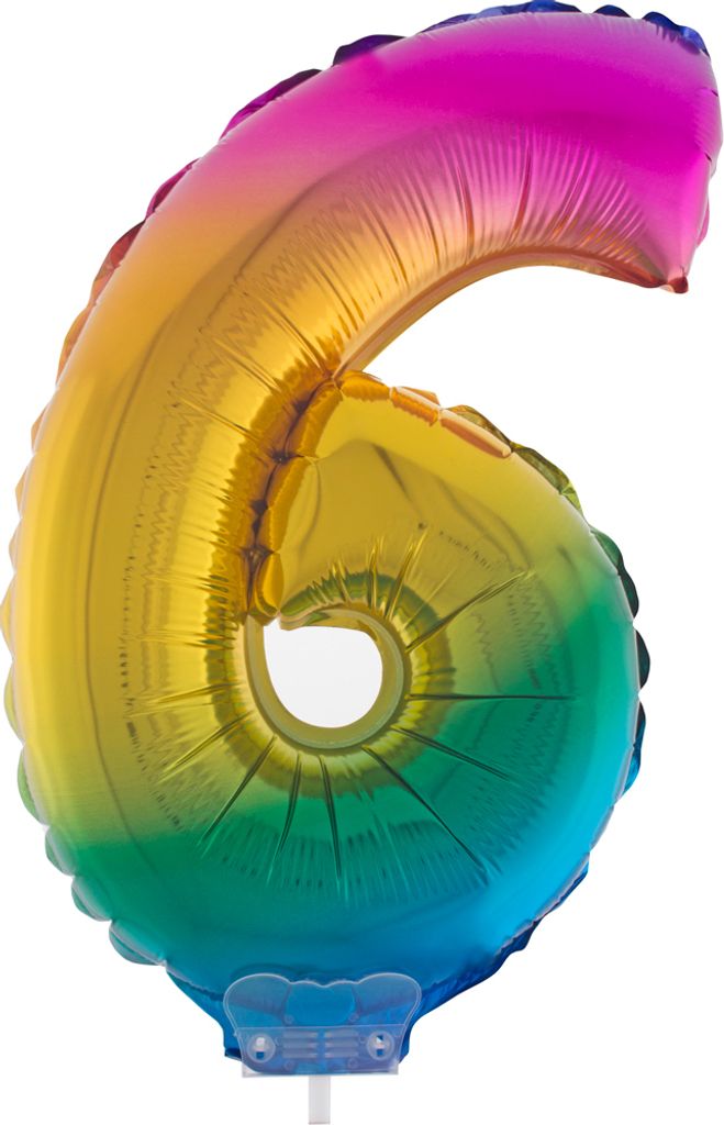 Zahlen Folienballon 41 cm mit Stab - Regenbogen Zahl 6 Produktbild 
