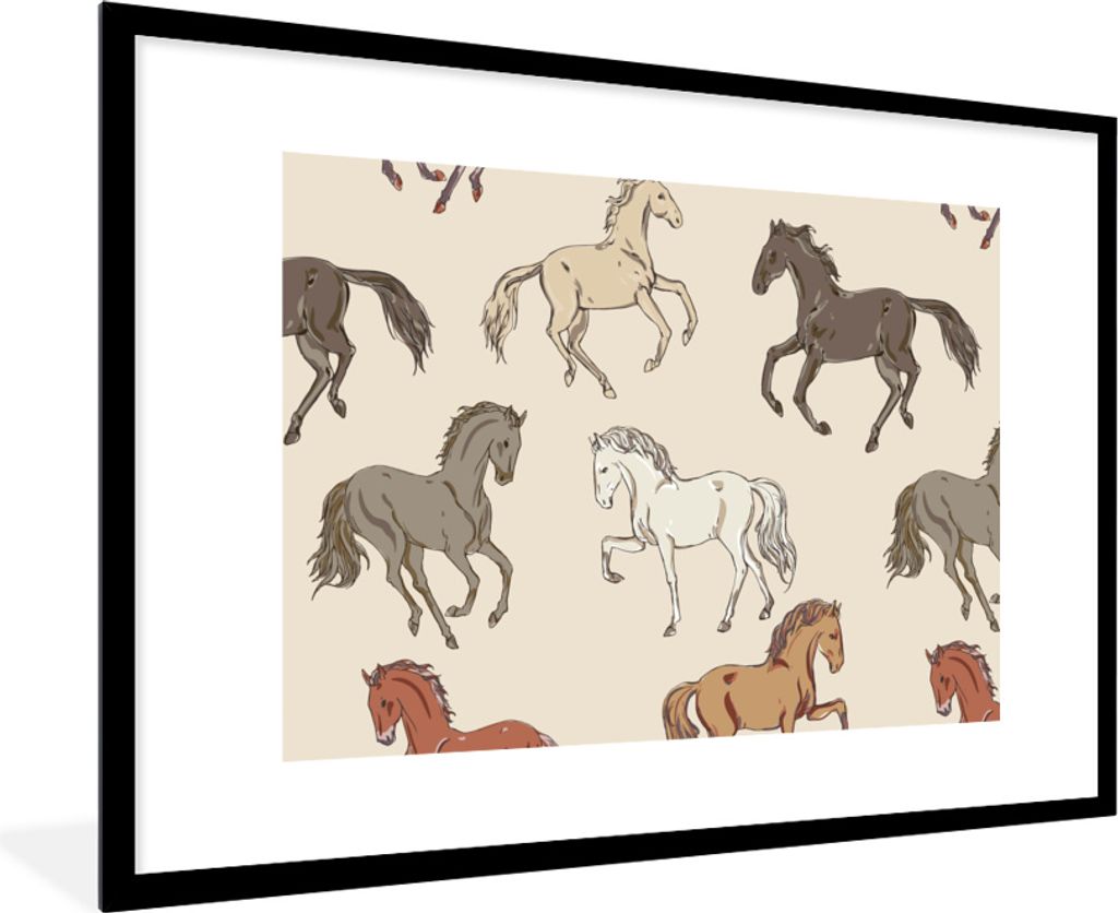 MuchoWow MuchoWow Gerahmtes Poster Pferde - Rosa - Grau - Mädchen - Kinder - Mädchen 90x60 cm - Poster mit zchwarzem Bilderrahmen - Wanddekor...