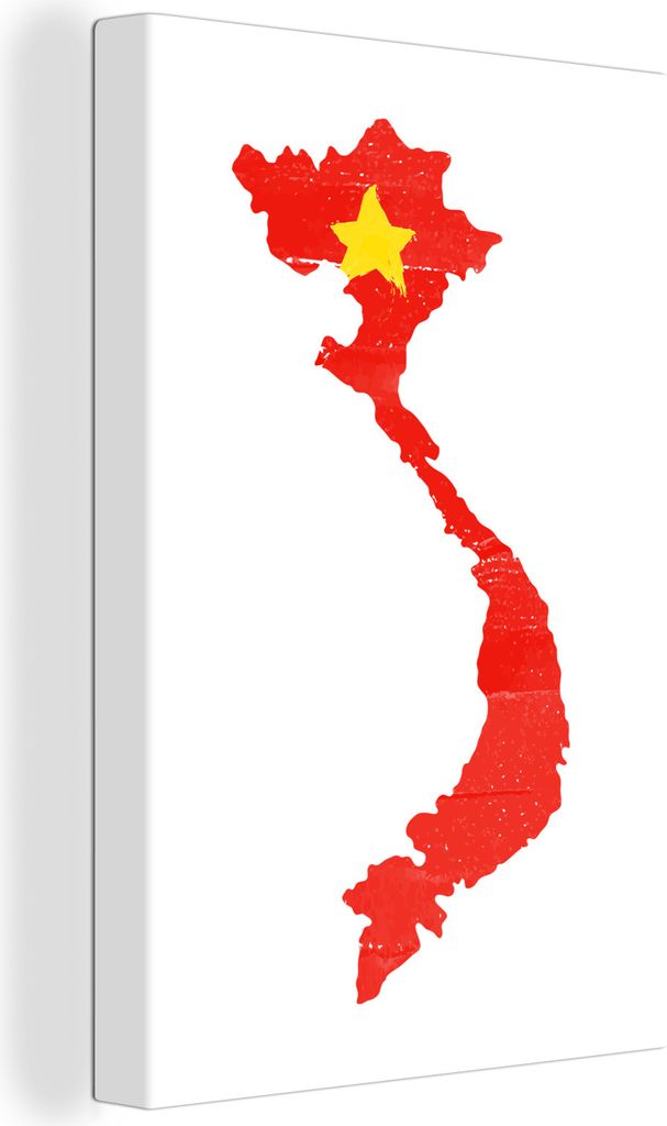 MuchoWow - Leinwandbilder - Karte mit Flagge Vietnam, Wandbild, Wanddeko Bilder Wohnzimmer, 60x90 cm