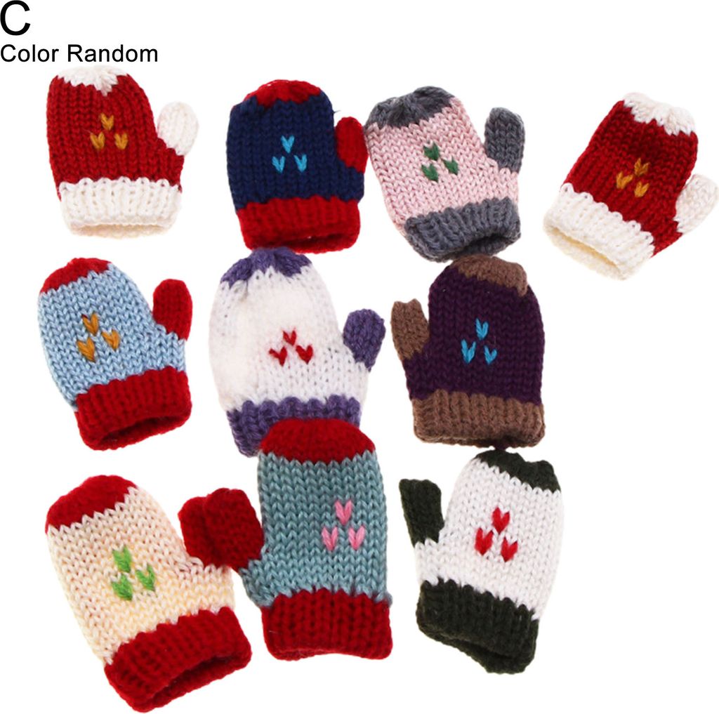 2 Stück zarte Miniatur-Handschuhe, feine Verarbeitung, Wollgarn, tragbarer Puppenhaus-Mini-Strickhandschuh für Zuhause-C