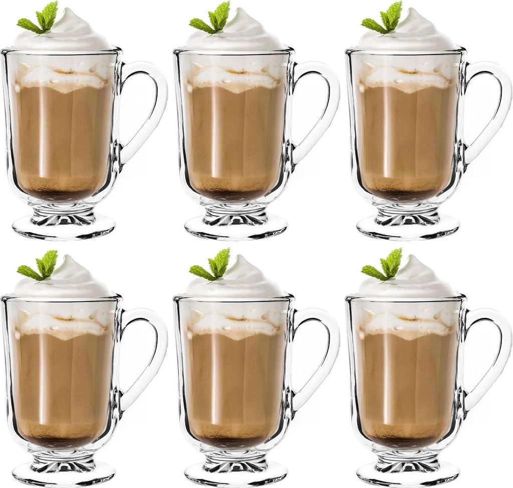 Kaffeegläser Set von 6 - 300 ml - Teegläser - Glühweingläser - Trinkgläser - Tee - Kaffee - Irish Coffee - Kaffeetassen mit Henkel - Cappuccin...