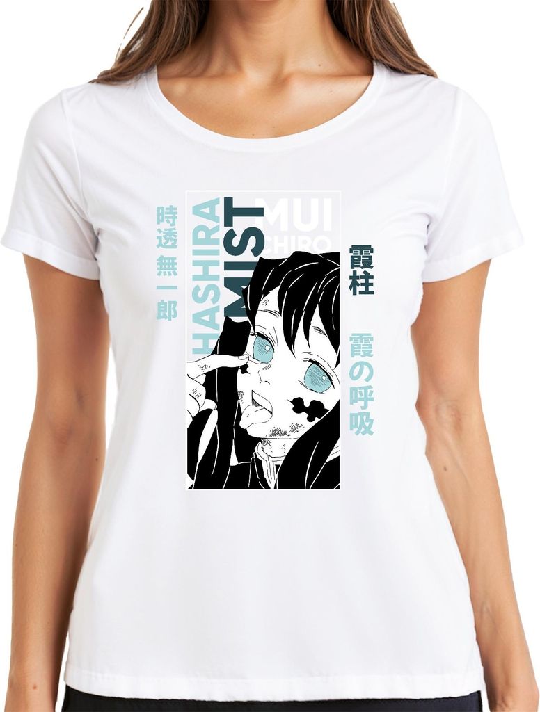 Muichiro Tokito Nebel Hashira Kimetsu no Yaiba Anime Manga Damen T-Shirt, Weiß, L