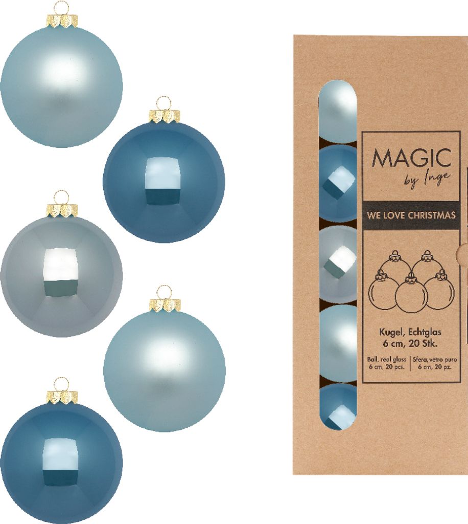 Weihnachtskugeln Glas 6cm Elysian Blue 20 Stück Produktbild 1