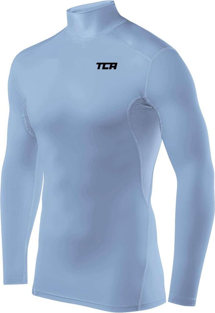 TCA Herren HyperFusion Kompressionsshirt Atmungsaktiv Langarm Funktionsshirts Schnell Trocknend Sportshirt Laufshirt - Mock Neck - Hellblau, S