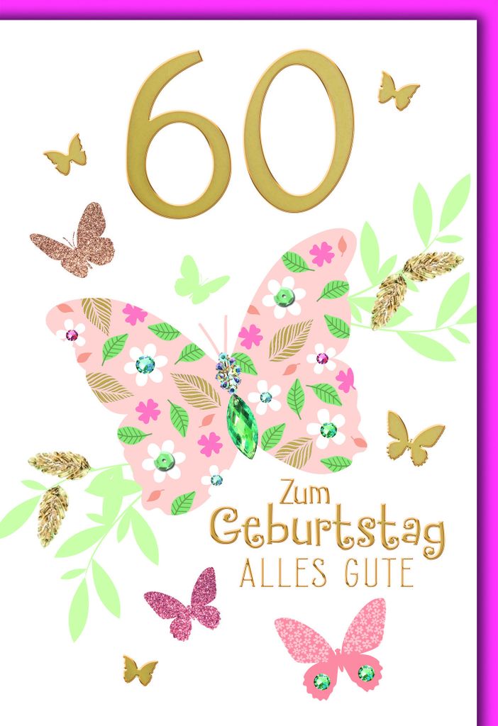 60. Geburtstag Glückwunschkarte mit Briefumschlag Schmetterling