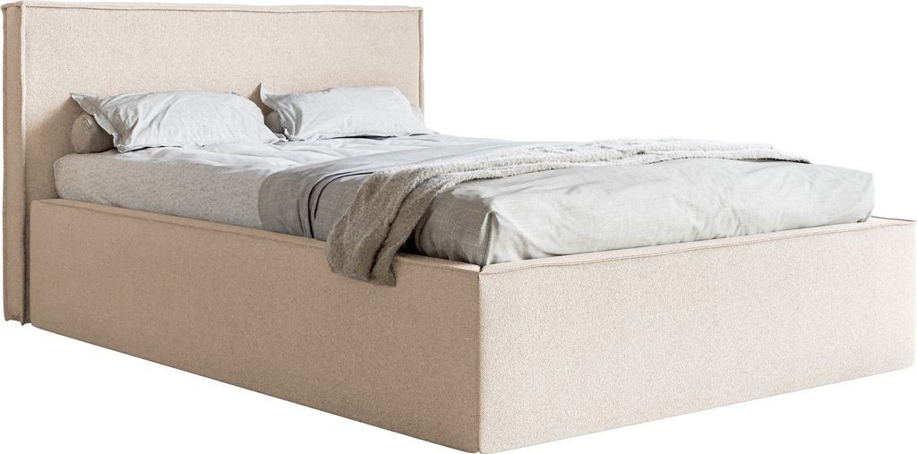Selsey LUCERA - Polsterbett mit Chenille-Bezug und Stauraum, Hellbeige, 140x200 cm
