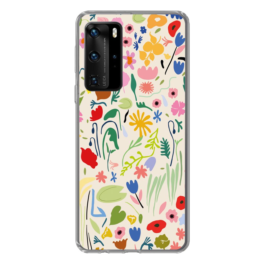 MuchoWow Handyhülle Schutzhülle Hülle für Huawei P40 Pro Blumen - Muster - Pflanzen Silikon Softcase Handy Hülle - Schutz
