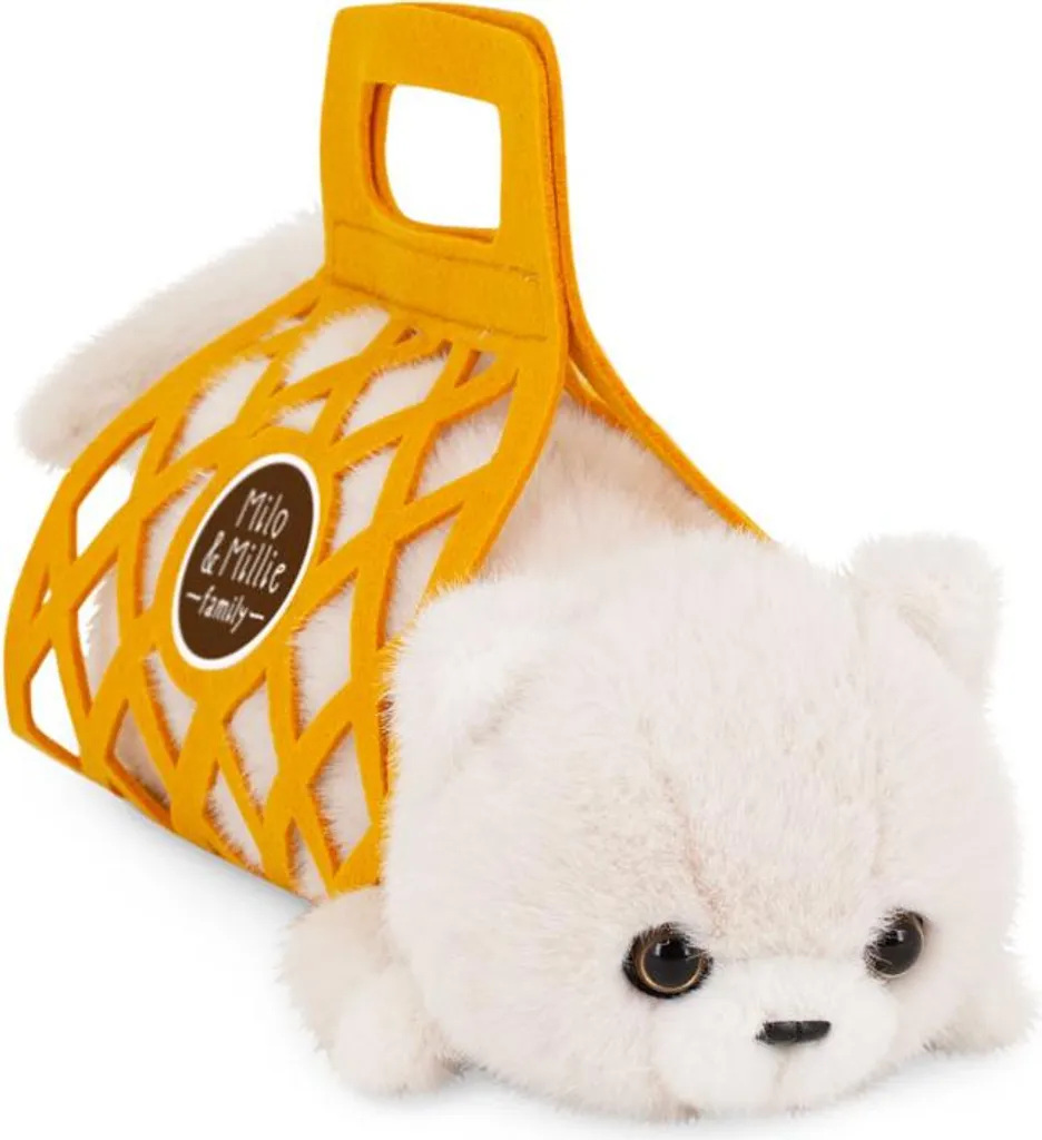 Milo le Chat Blanc en Peluche Orange Toys 35 cm avec son Sac en Feutre