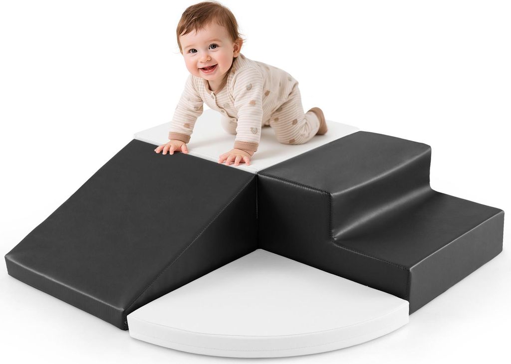 COSTWAY 4 TLG. Schaumstoffbausteine, Riesenbausteine, Softbausteine, Großbausteine, Bauklötze für Kinder, Babys & Schulkinder, Schwarz+Weiß