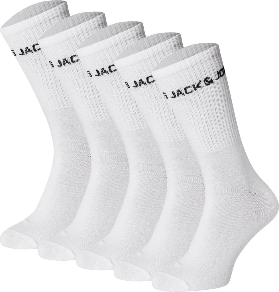 JACK&JONES Kinder Tennissocken, 5er Pack - JACBASIC LOGO TENNISSOCK, Baumwollmischung, Logo Weiß 33-37
