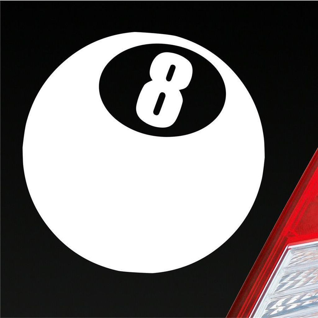 Auto Aufkleber Billard Kugel Ball Nummer 8 schwarze Acht 10x10 cm Weiss Matt Sticker Heckscheibenaufkleber