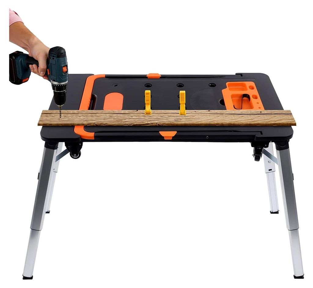 7-in-1 Klappbare Profi-Werkbank – Mobile, Multifunktionale Werkbank Höhenverstellbar 139 x 59 x 78 cm für DIY und Handwerk, als Sägebock, Roll...