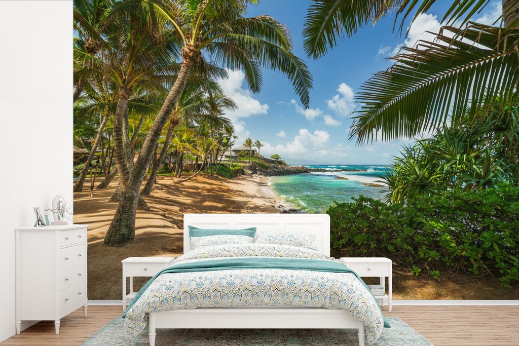 MuchoWow Fototapete für Wohnzimmer oder Schlafzimmer Wandtapete Vinyl Motivtapete Der exotische Kuau Cove Beach auf Hawaii - 420x280 cm - Zimmer...