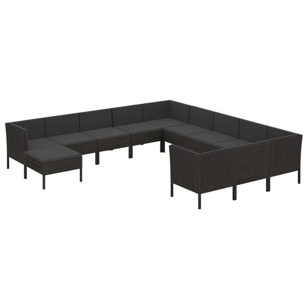 SYFAX 12-tlg. Garten-Lounge-Set mit Auflagen Poly Rattan Schwarz