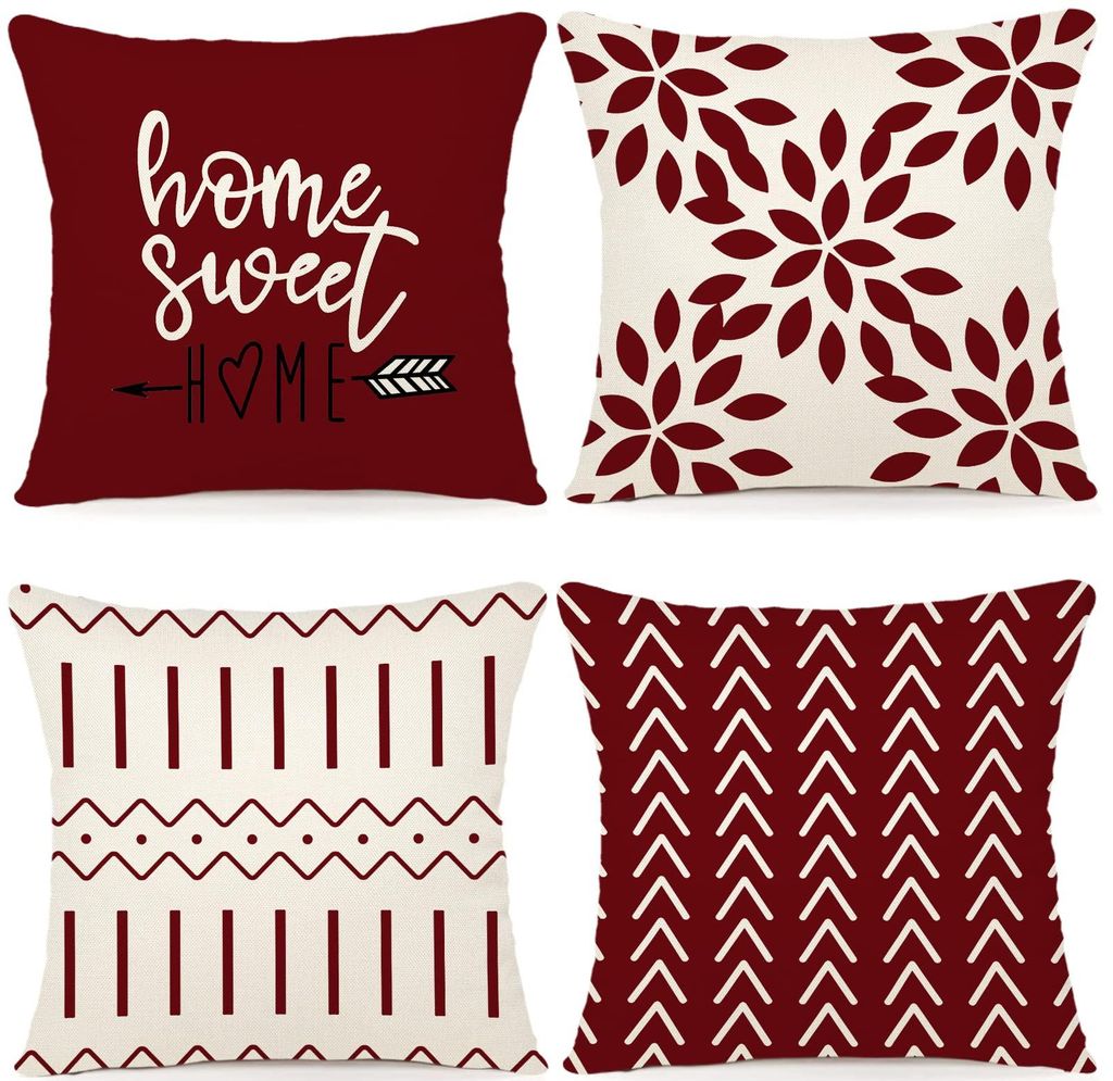 Set mit 4 Leinenkissenbezügen, dekorative Kissen für Sofa, Gartenbett oder Sessel, 45 x 45 cm