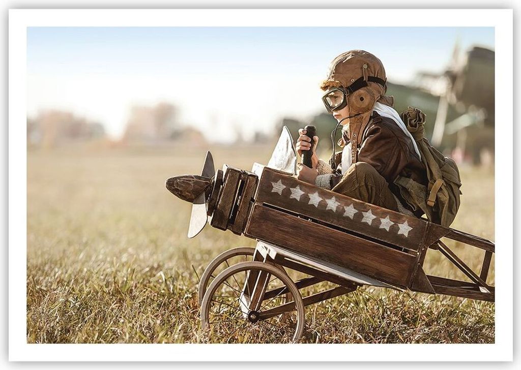 Poster - Poster ohne Rahmen - Kindheit Flugzeug Spielzeug - 100x70 cm - Wand Bild - Wanddeko - Wandbilder - Kunstposter - Wandposter - Bilder - Kun...