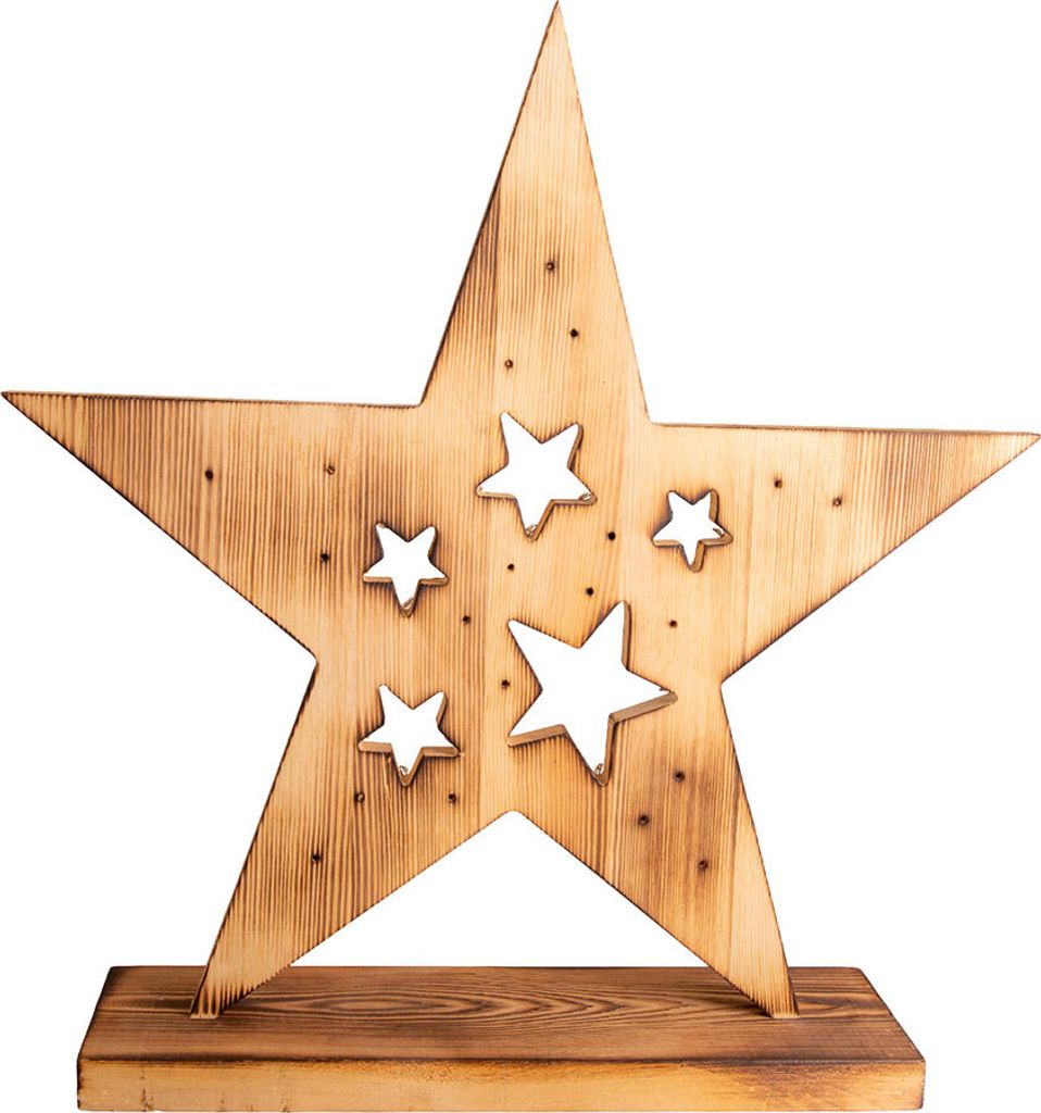LED Adventsstern, Holz, Pinie, Timer, Batterie, H 49 cm