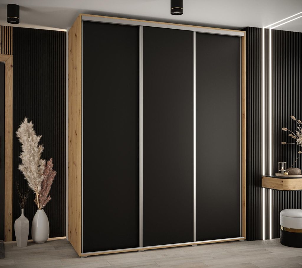 Kleiderschrank ASIRI 1 - 190/60 cm, Artisan-Eiche / Schwarz / Silber