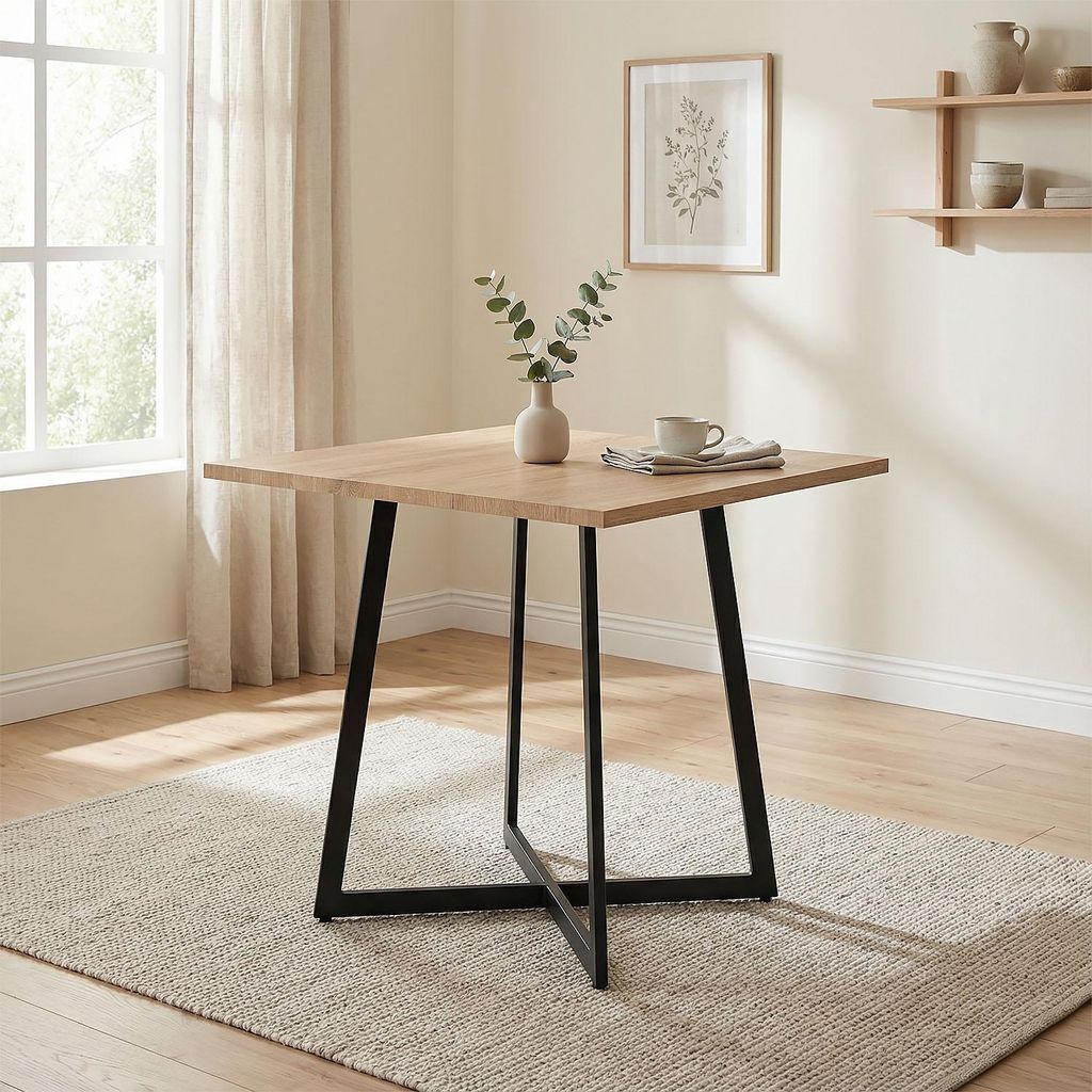 Homestyle4u Esstisch 80x80 cm Eiche Metall Schwarz Esszimmertisch Holztisch