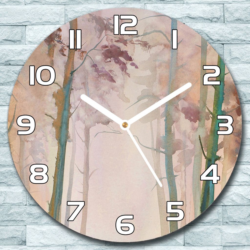 Wanduhr aus Glas Rund fi 30 Herbstwald Malerei Quarz Deko Schlafzimmer Büro