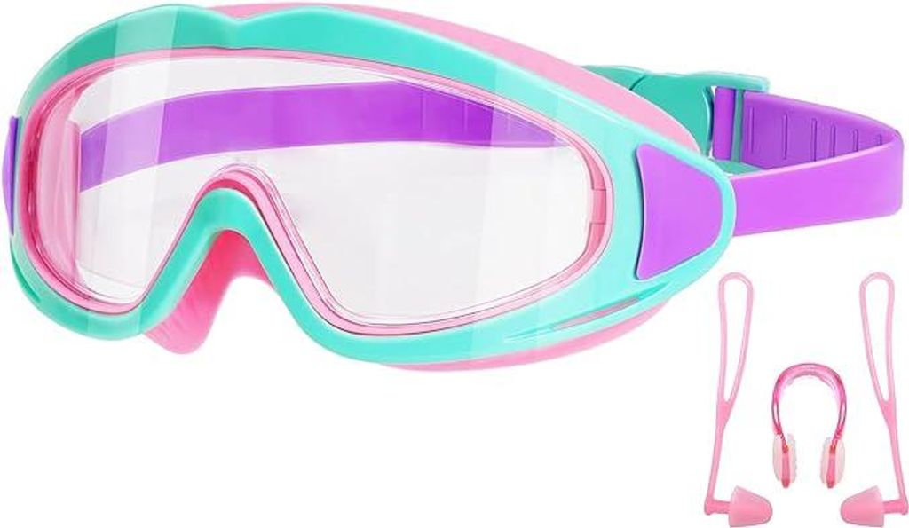 Schwimmmaske für Kinder - Taucherbrille mit Ohrstöpseln und Nasenklammern (4-12 Jahre)
