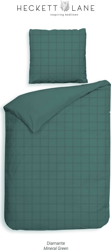 Heckett and Lane Bettwäsche Diamante 1 Bettwäsche 260x220cm mit 2 Kopfkissen 60x70cm 100% Baumwolle Mako-Satin Mineral Green