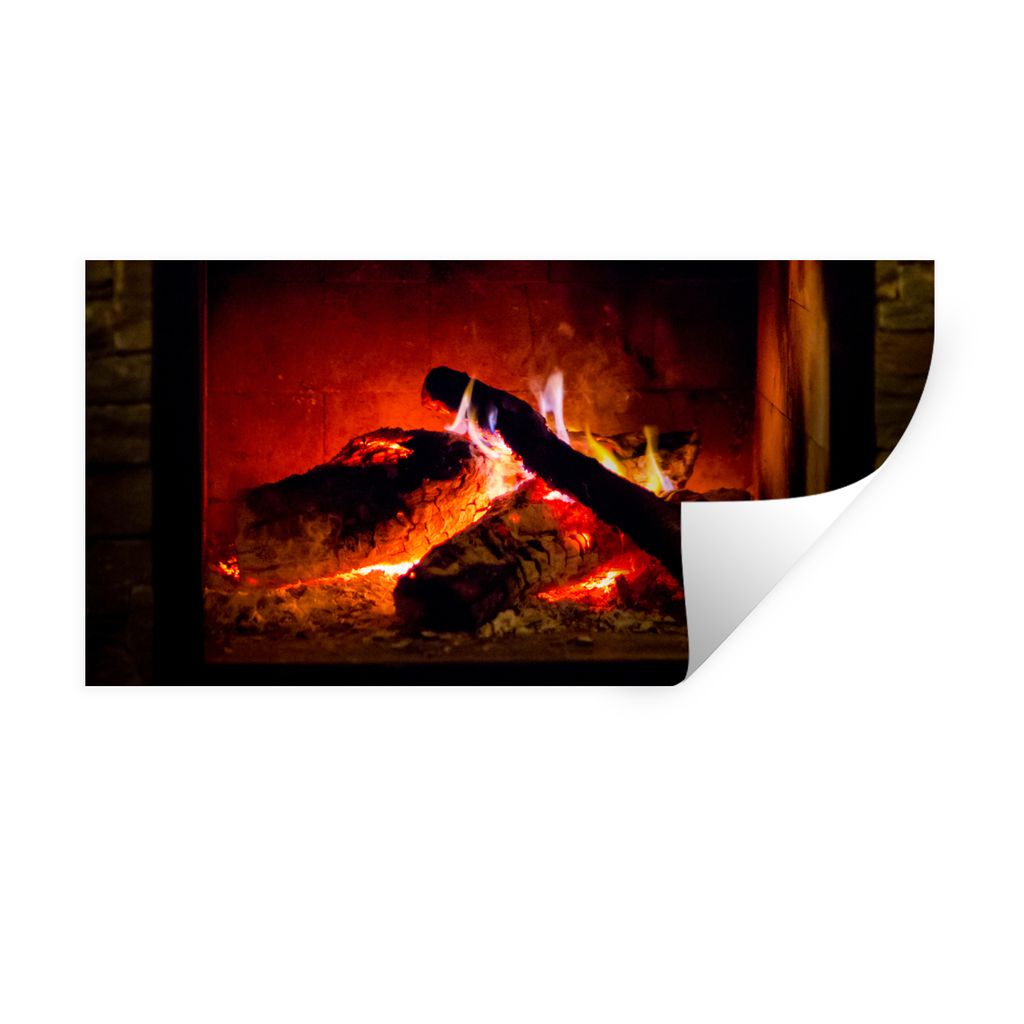 MuchoWow Wandtattoo Wandsticker Wandaufkleber Feuerstelle mit rotem Licht 80x40 cm Selbstklebend und Repositionierbar - Aufkleber