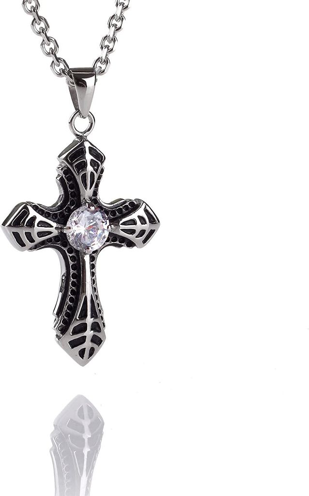 Edelstahl Anhänger Kreuz mit 1 Zirkonia Stein Und Edelstahl Produktbild 