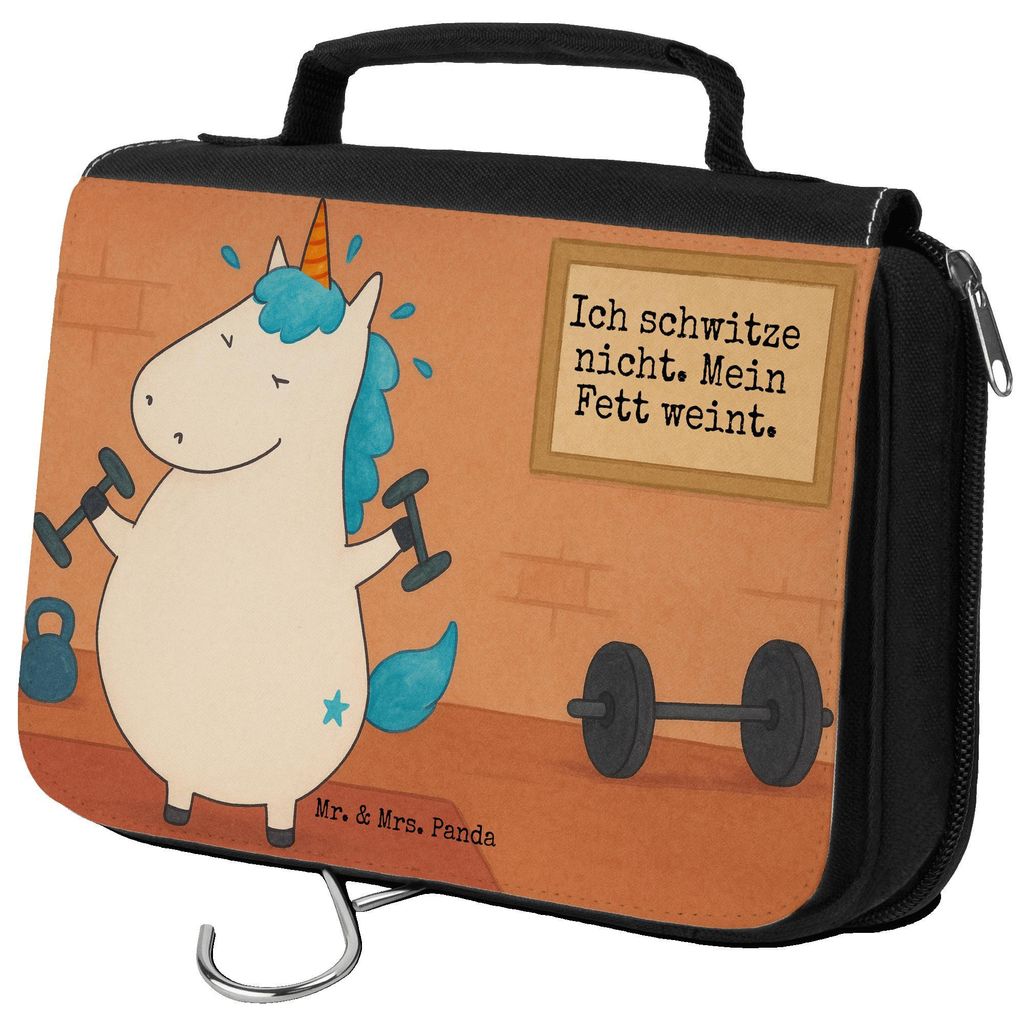 Mr. & Mrs. Panda Make-Up Tasche Einhorn Fitness Design - Weiß - Geschenk, Kulturbeutel, Unicorn, Fitnessstudio, Waschbeutel, badtasche, Sixpack, K...